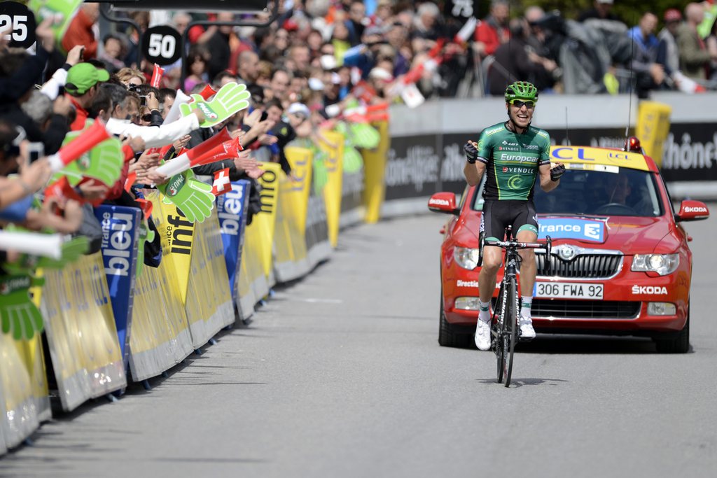 Le Canadien David Veilleux remporte la première étape du Dauphiné à Champéry. Il s'agit de sa première grande victoire chez les professionnels.