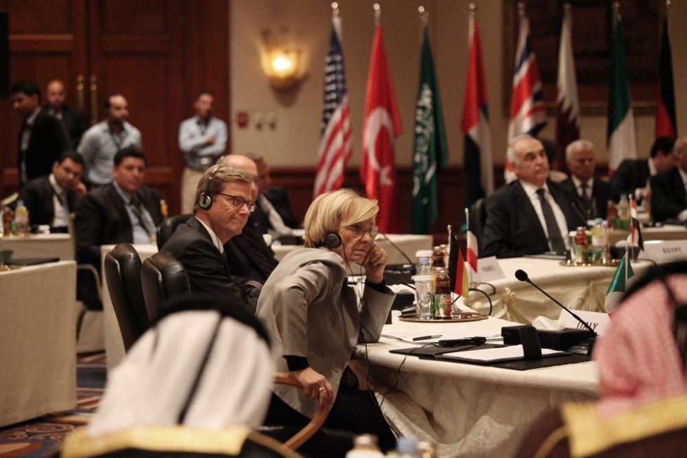 German Foreign Minister, Guido Westerwelle, first left, and Italy's Foreign Minister Emma Bonino, second left, listen to the speakers during the meeting of the friends of Syria conference, in Amman, Jordan, Wednesday, May 22, 2013.  (AP Photo/Mohammad Hannon)