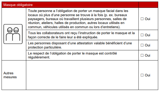 Une partie de la check-list disponible sur le site de l'Etat du Valais.