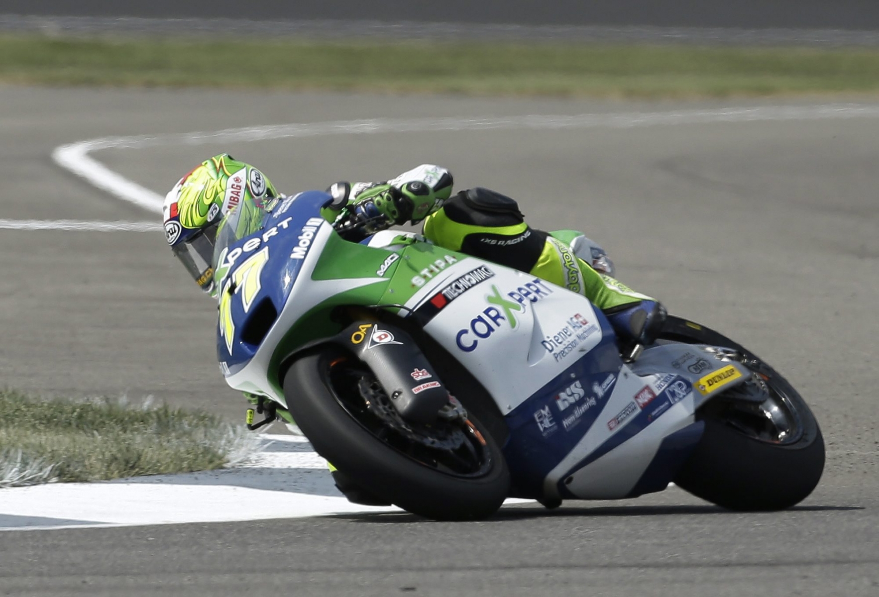 Dominique Aegerter, of Switzerland, rides during the Indianapolis Grand Prix Moto2 motorcycle race at the Indianapolis Motor Speedway Sunday, Aug. 18, 2013, in Indianapolis. (AP Photo/Darron Cummings) 