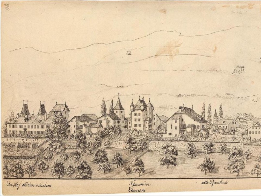 Dessin de la ville de Sierre réalisé vers 1865.