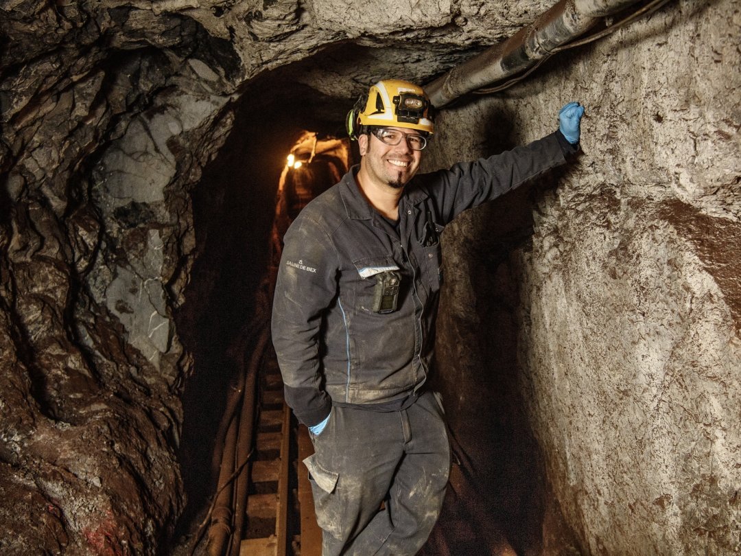 Gabriel Carrasco, sur son lieu de travail, à la mine de sel de Bex. Un métier qui le passionne et lui procure de l'adrénaline.