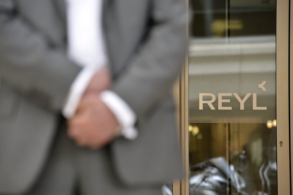 Le logo de la banque Reyl, dans ses bâtiments genevois. 