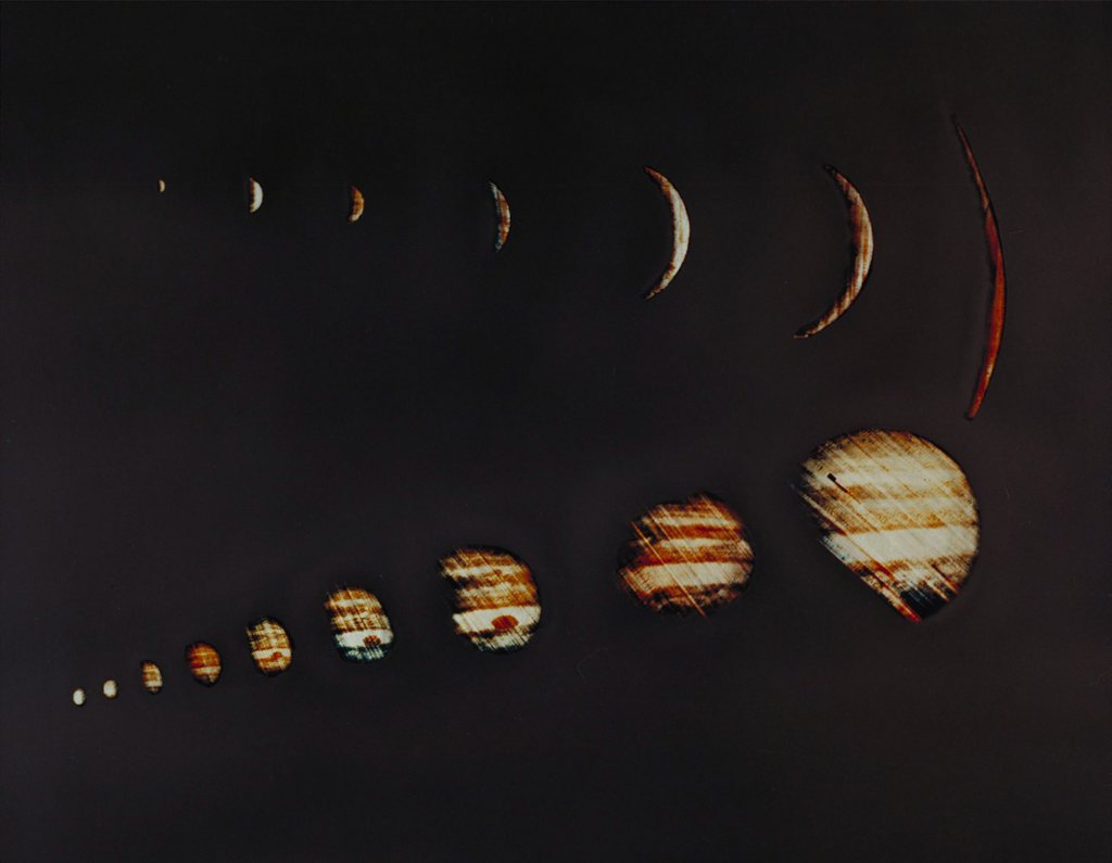 epa03976584 A handout image dated 04 December 1973 and made available by NASA on 03 December 2013, showing images sent by NASA's Pioneer 10 spacecraft back of Jupiter of ever-increasing size. The most dramatic moment was after closest approach and after the spacecraft was hidden behind Jupiter. Here, images gradually build up into a very distorted crescent-shaped Jupiter. The giant planet crescent gradually decreased in size as the spacecraft sped away out of the Jovian system. Launched on 02 March 1972, Pioneer 10 was the first spacecraft to travel through the asteroid belt, and the first spacecraft to make direct observations and obtain close-up images of Jupiter. Pioneer 10 passed within 81,000 miles of the cloudtops during its closest encounter with Jupiter. This historic event marked humans' first approach to Jupiter and opened the way for exploration of the outer solar system.  EPA/NASA / HANDOUT  HANDOUT EDITORIAL USE ONLY