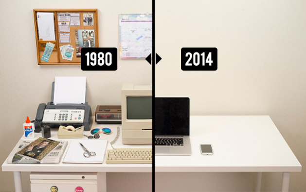 Un bureau a bien changé entre 1980 et 2014.