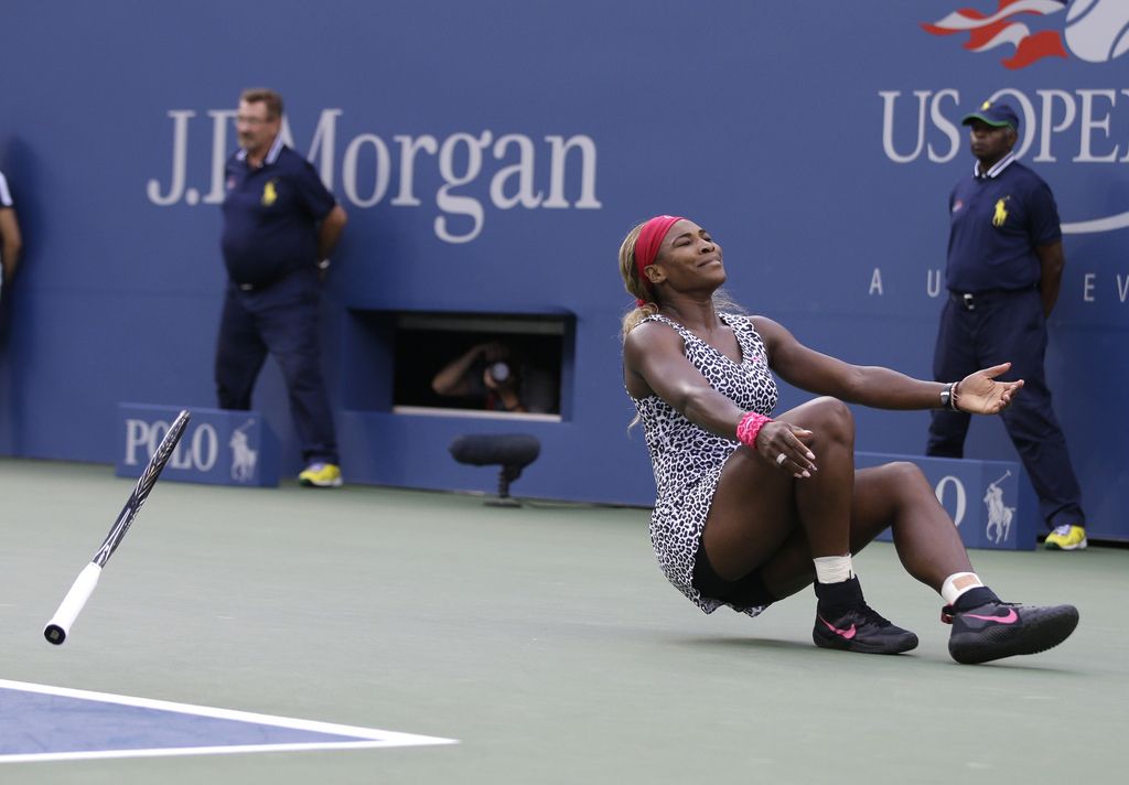 Serena Williams, reacts after defeating Caroline Wozniacki, of Denmark, during the championship match of the 2014 U.S. Open tennis tournament, Sunday, Sept. 7, 2014, in New York. (AP Photo/Darron Cummings)