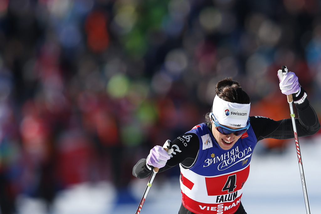 Switzerland's Seraina Boner climbs up during the ladies team sprint semi final at the 2015 Nordic World Skiing Championships in Falun, Sweden, pictured on Sunday, February 22, 2015. (KEYSTONE/Peter Klaunzer)