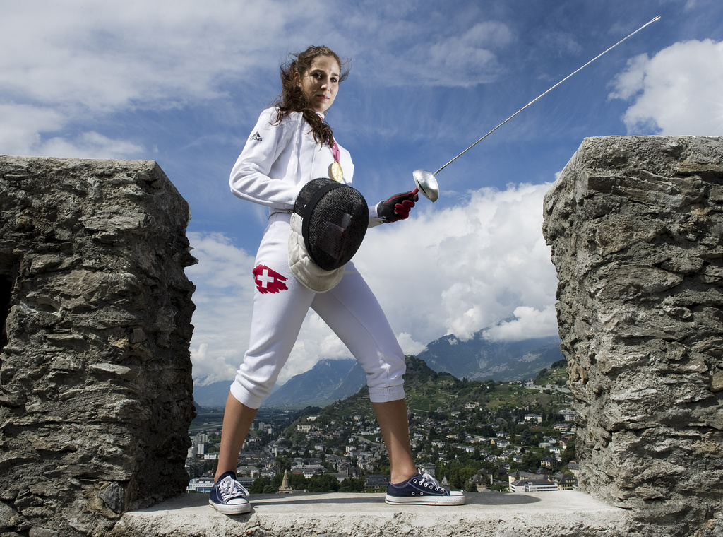 Swiss female fencer Tiffany Geroudet poses for the picture on july 28, 2011 in Sion, Switzerland. Tiffany Geroudet has defeated in fencing (epee) the olympic champion Britta Heidemann at the final  continental tournament. She then became the first Swiss to get hold of the gold medal at the latest European Fencing Championship in Sheffield, England. (KEYSTONE/Jean-Christophe Bott)

L'escrimeuse Suisse Tiffany Geroudet pose pour le photographe ce jeudi 28 juillet 2011 a Sion. Tiffany Geroudet a battu a l'epee la championne olympique Britta Heidemann en finale du tournoi continental. Elle devient ainsi la premiere Suissesse a decrocher la medaille d'or au dernier Championnats d'Europe d'escrime, a Sheffield en Angleterre. (KEYSTONE/Jean-Christophe Bott)