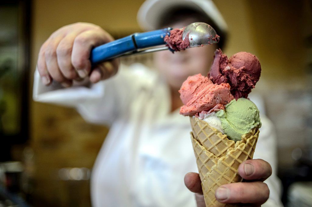 epa04875921 A image showing an ice cream scone at the Polonia Cafe Ice Cream manufacture in Lublin, Poland, 07 August 2015. The Polonia Cafe manufactures ice creams with more than 100 flavours. Ice creams are made with original recipes and only with natural and seasonal ingredients.  EPA/WOJCIECH PACEWICZ POLAND OUT
