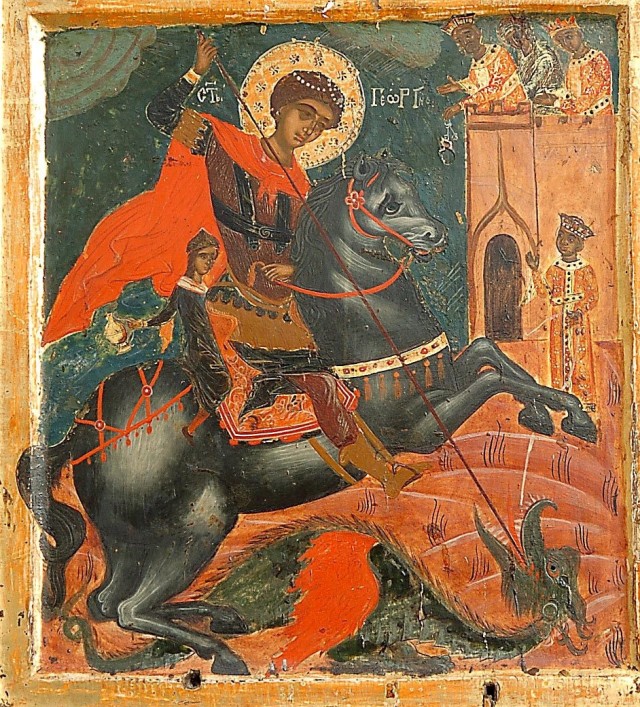 L'icône représente une figure religieuse dans la tradition chrétienne orthodoxe.
