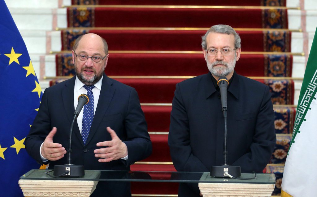 Martin Schulz et le porte-parole du parlement iranien Ali Larijani.