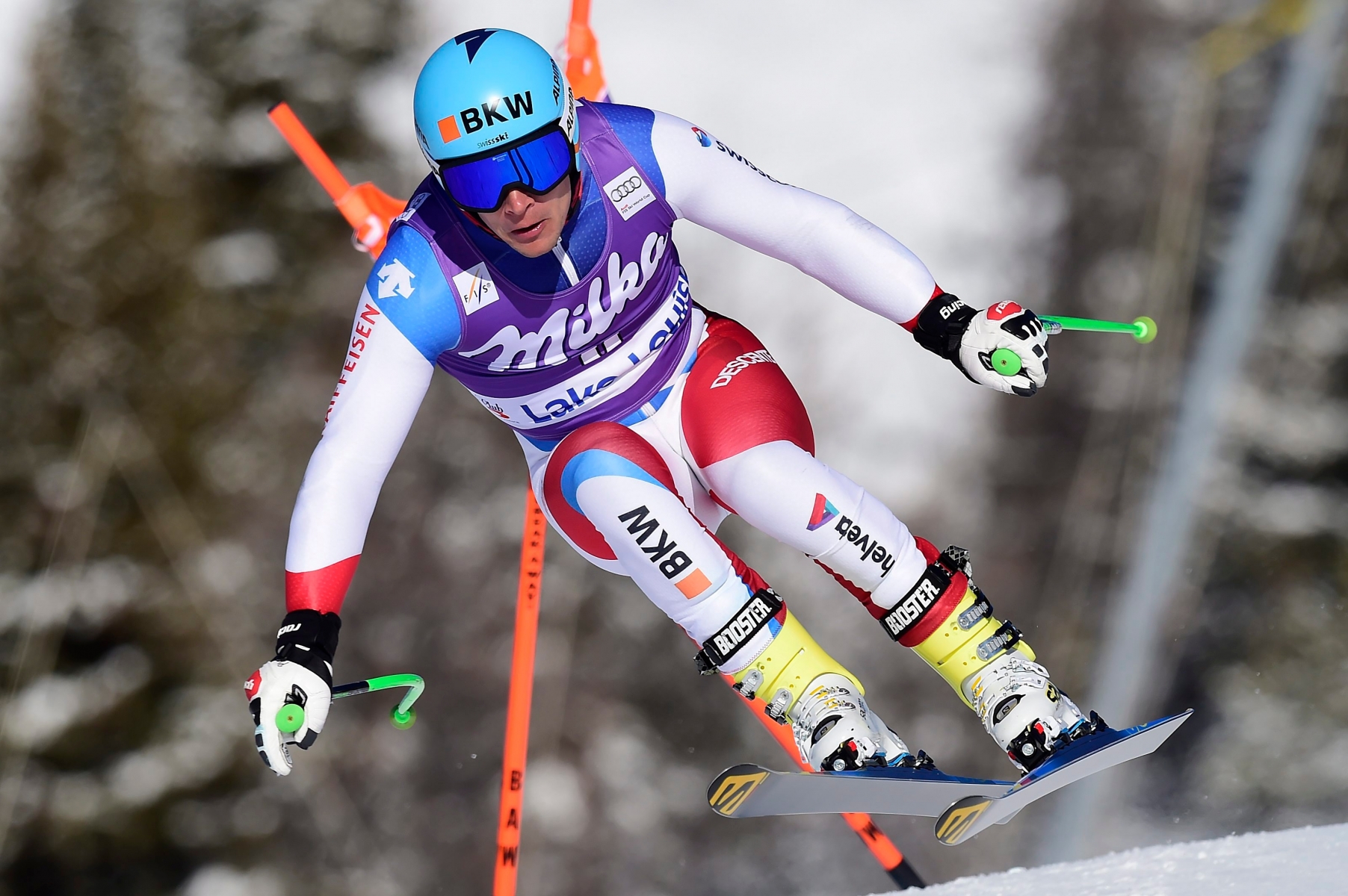 Patrick Kueng, of Switzerland, skis during a training run at the men's World Cup downhill in Lake Louise, Alberta, Wednesday, Nov. 25, 2015. (Frank Gunn/The Canadian Press via AP) Canada WCup Lake Louise Skiing