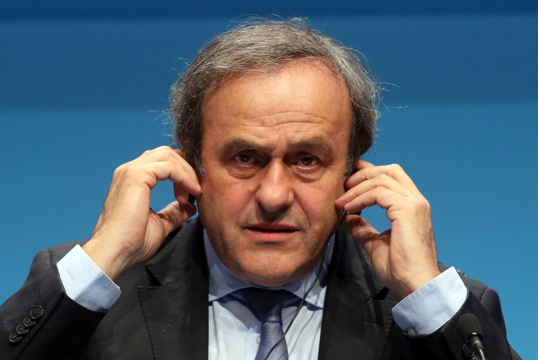 FILE - In this March 24, 2015 file photo UEFA President Michel Platini speaks during a news conference at the end of the 39th Ordinary UEFA Congress in Vienna, Austria. Platini's lawyer said Tuesday, Nov. 24, 2015 that FIFA ethics committee requests life ban for UEFA president Michel Platini. (AP Photo/Ronald Zak, file)6 SOCCER FIFA PLATINI