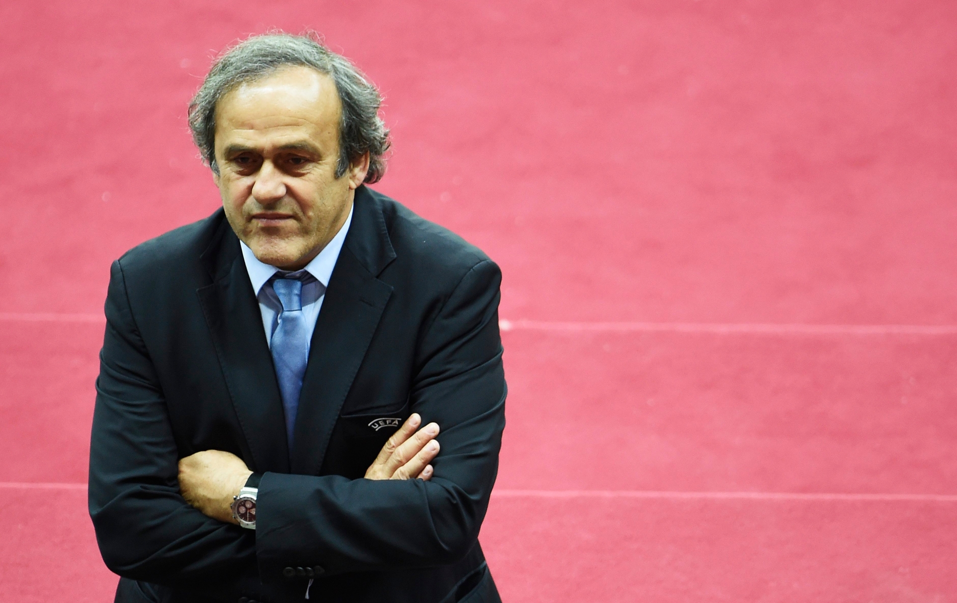 epa05077996 (FILE) Photo dated 27 May 2015 shows UEFA President Michel Platini during half time of the UEFA Europa League final between FC Dnipro Dnipropetrovsk and Sevilla FC at the National Stadium in Warsaw, Poland. FIFA President Joseph Blatter and UEFA President Michel Platini were banned from football for eight years by the ethics committee of football's world governing body on 21 December 2015.  EPA/Radek Pietruszka FILE POLAND SOCCER UEFA PLATINI