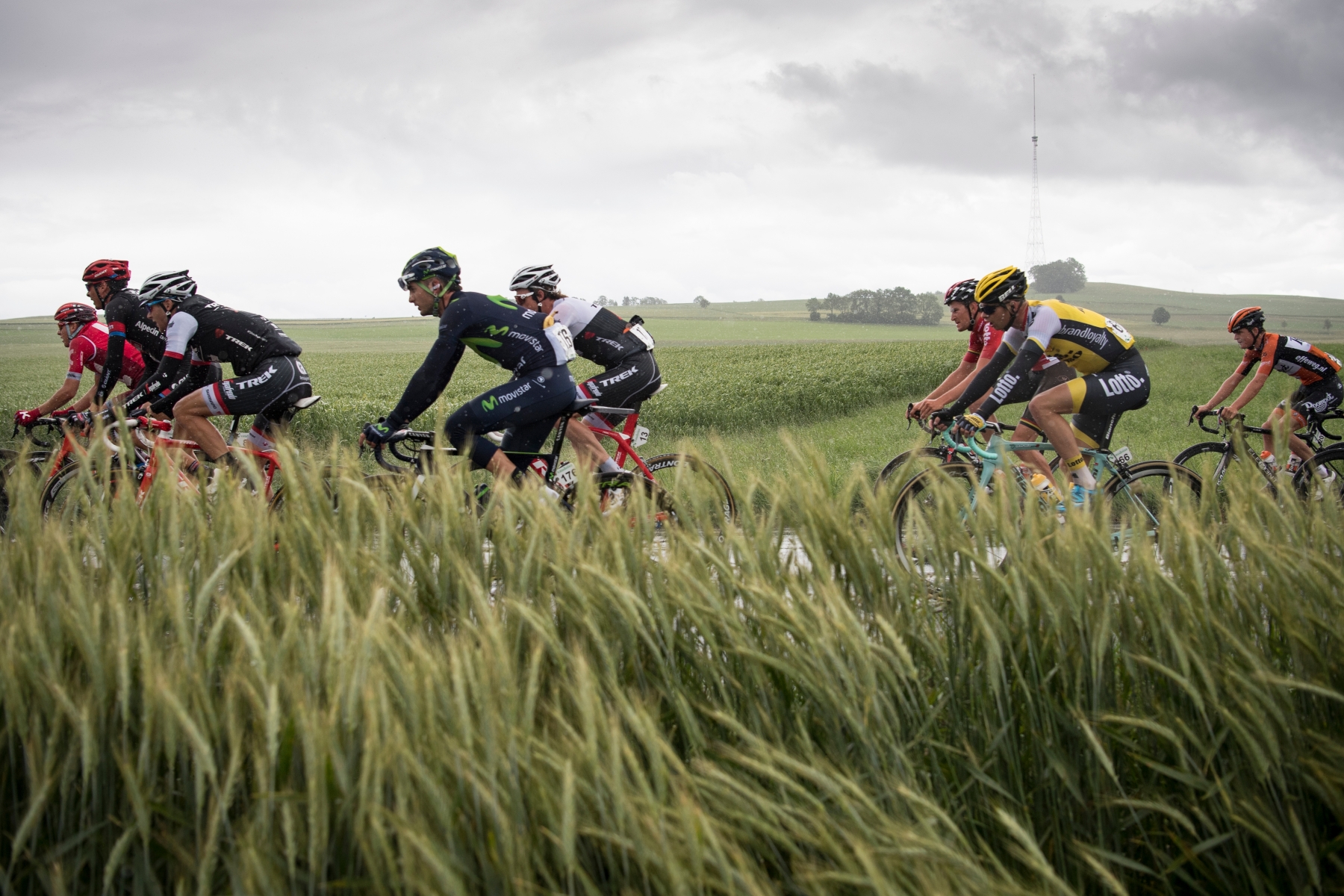The pack rides in front of the radio mast "Beromuenster" , during the 3rd stage, a 192,6 km race from Grosswangen to Rheinfelden, Switzerland, at the 80th Tour de Suisse UCI ProTour cycling race, on Monday, June 13, 2016. (KEYSTONE/Gian Ehrenzeller) SWITZERLAND CYCLING TOUR DE SUISSE 2016
