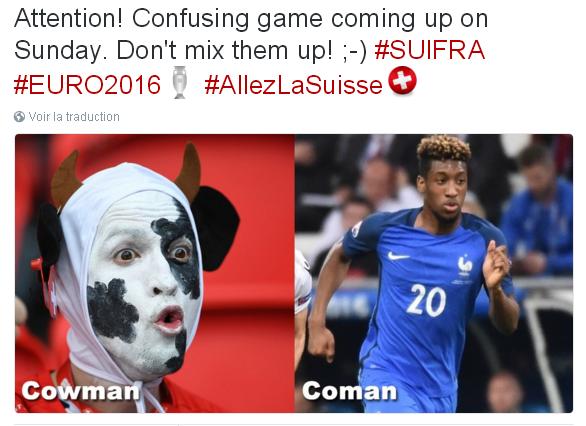 Dimanche il ne faudra pas confondre le supporter Cowman et le joueur français Coman.