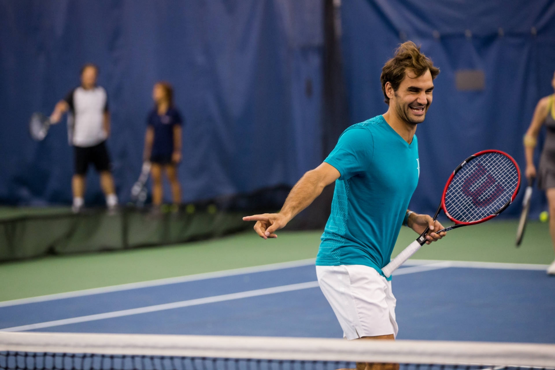 Roger Federer clinic for Mercedes-Benz USA at the 2015 US Open.federer