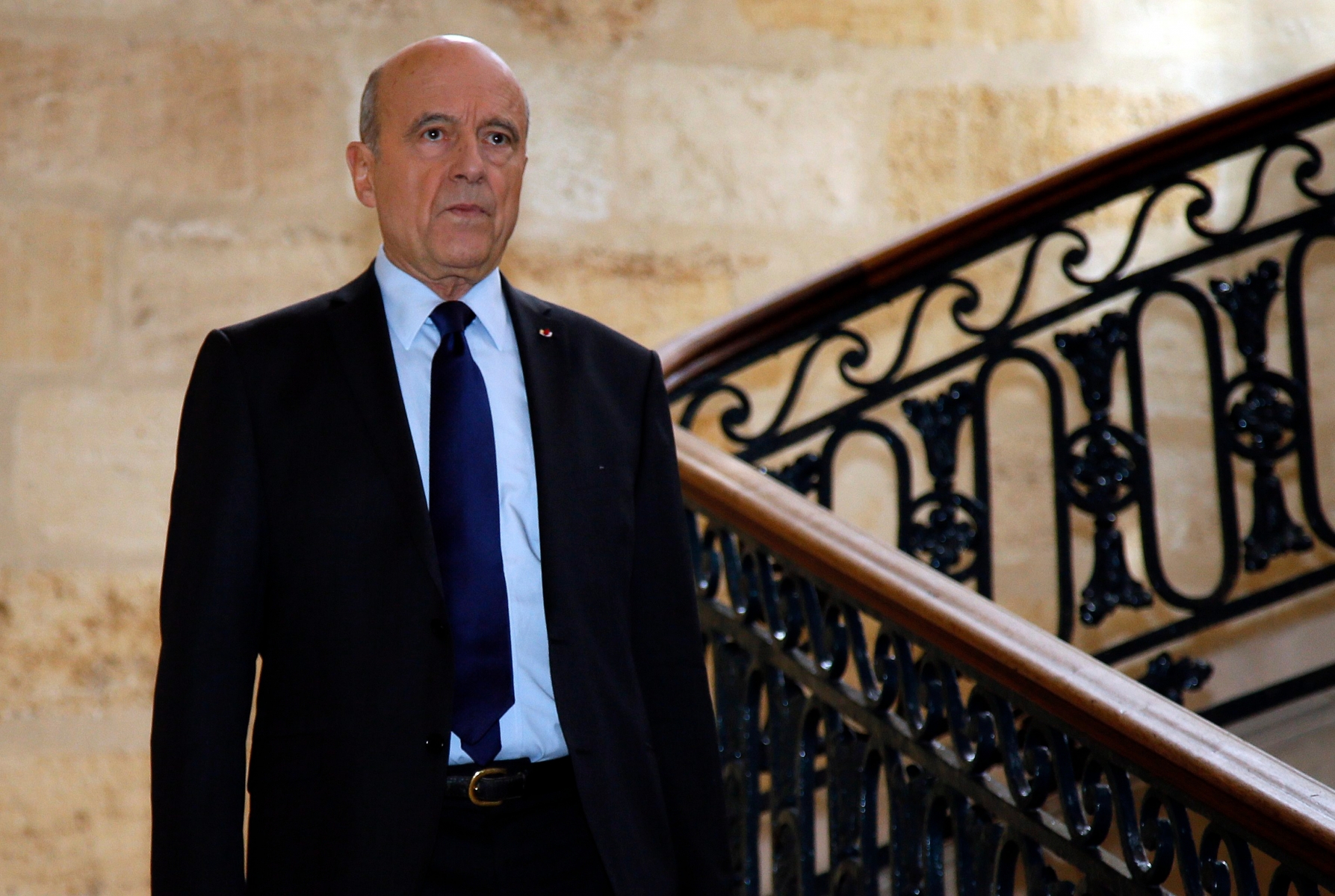 Former French prime minister Alain Juppe arrives for a press conference in Bordeaux, southwestern France, Monday, March 6, 2017. Juppe has confirmed that he won't be a replacement for the embattled conservative presidential candidate Francois Fillon if he decides to withdraw his bid. (AP Photo/Bob Edme) France Election