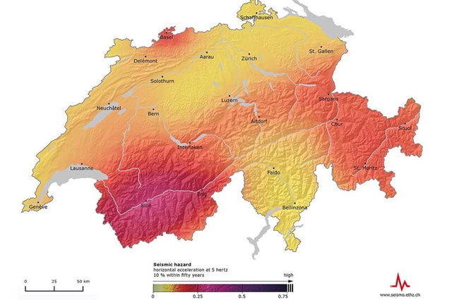 Zones de Suisses les plus sensibles aux tremblements de terre
