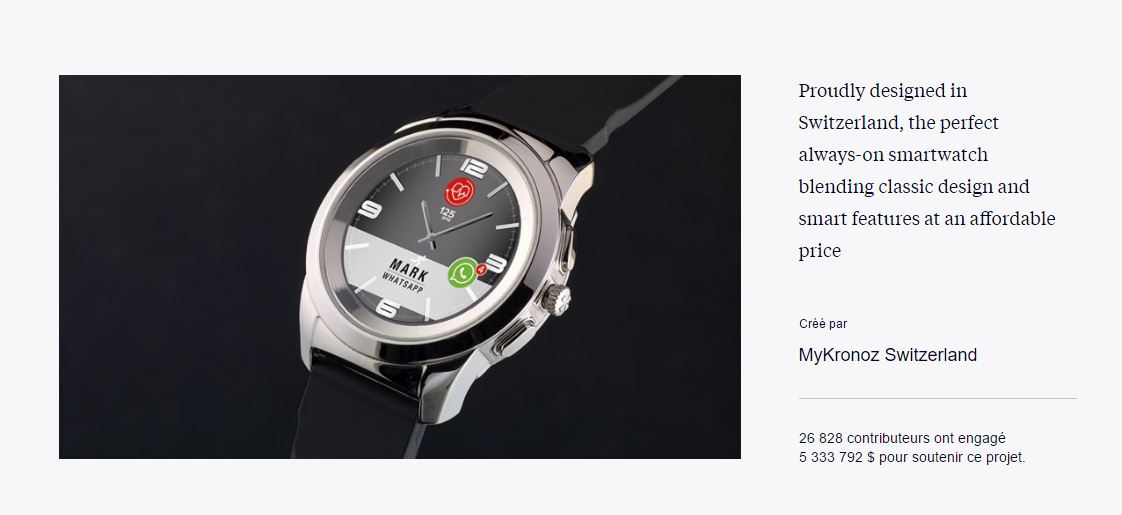 La montre a récolté plus de 5 millions de francs sur un site de financement participatif.