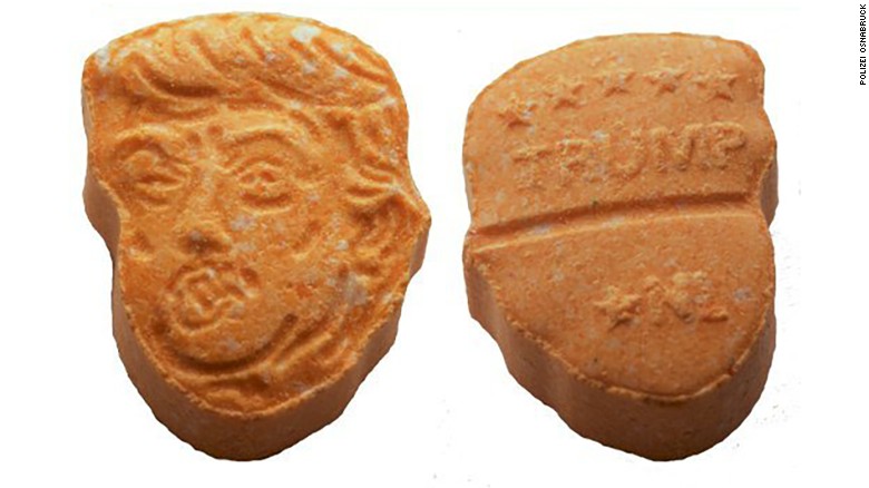 Les pilules d'ecstasy affichent le portrait de Donald Trump.