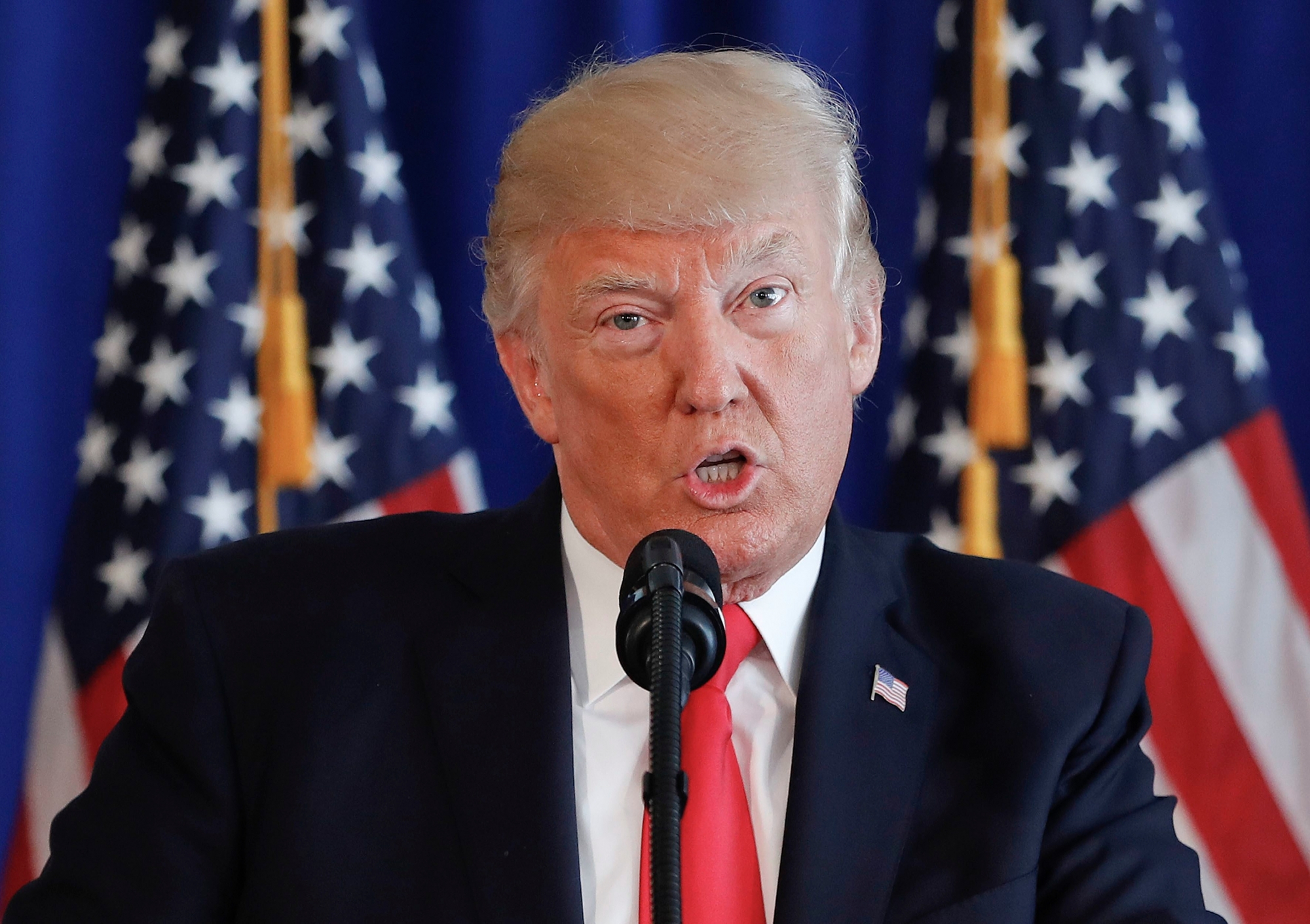 President Donald Trump speaks regarding the on going situation in Charlottesville, Va., Saturday, Aug. 12, 2017 at Trump National Golf Club in Bedminster, N.J. (AP Photo/Pablo Martinez Monsivais) Trump