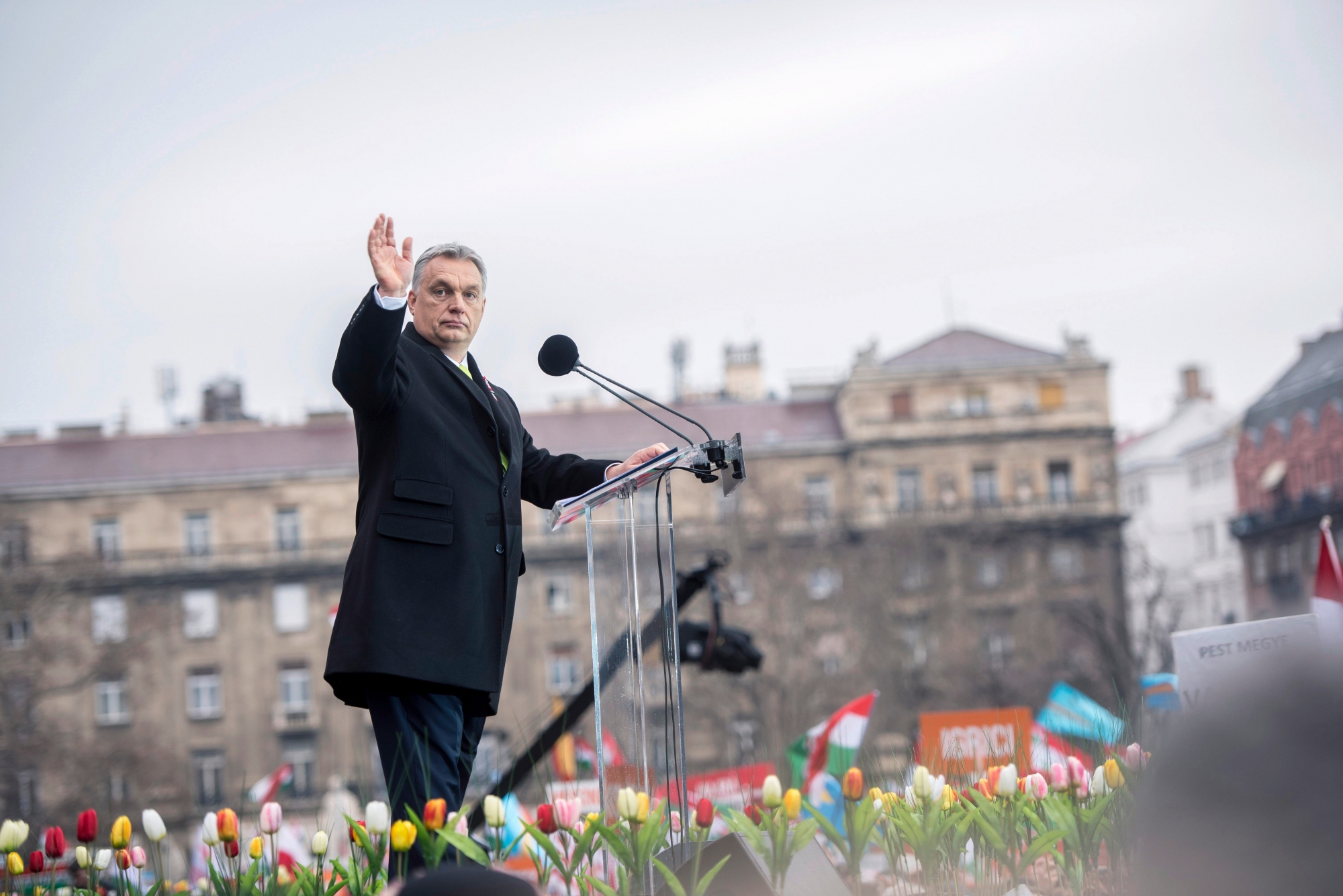 epa06605838 Hungarian Prime Minister Viktor Orban arrives on the stage to address the crowd celebrating the national holiday, the 170th anniversary of the outbreak of the 1848 revolution and war of independence against the Habsburg rule in the square in front of the Parliament building in Budapest, Hungary, 15 March 2018.  EPA/Tamas Soki HUNGARY OUT HUNGARY NATIONAL HOLIDAY