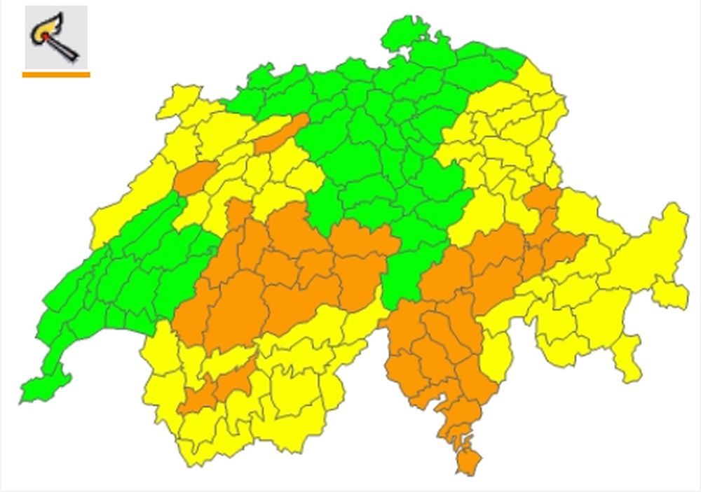 Une partie de l'Arc jurassien, le canton de Berne, le Tessin, une partie des Grisons et la plaine du Rhône présentent un niveau de danger de 3 sur 5.