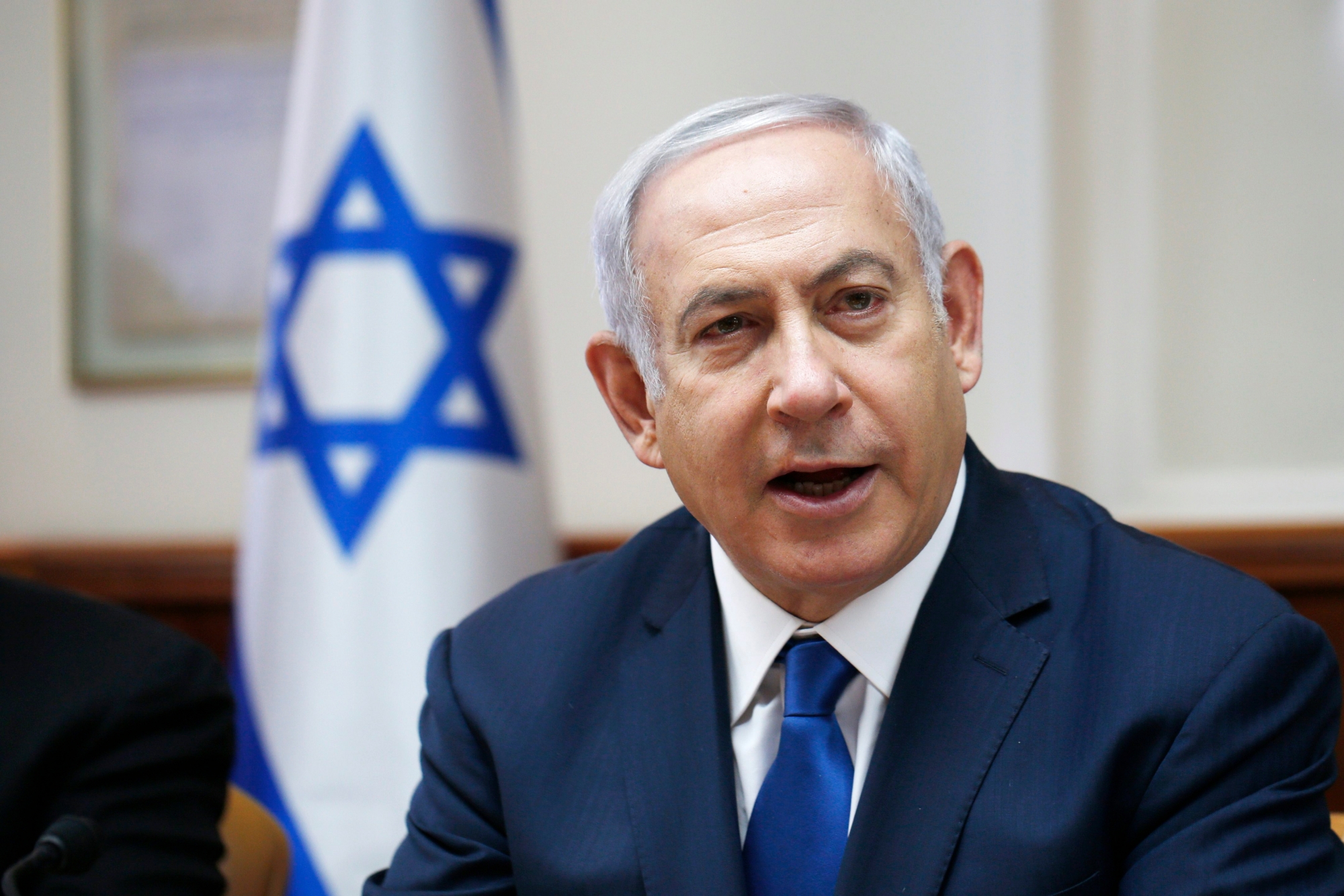 Israeli Prime Minister Benjamin Netanyahu attends the weekly cabinet meeting at his office in Jerusalem, Sunday, July 15, 2018. (Ronen Zvulun/Pool Photo via AP) Israel Netanyahu