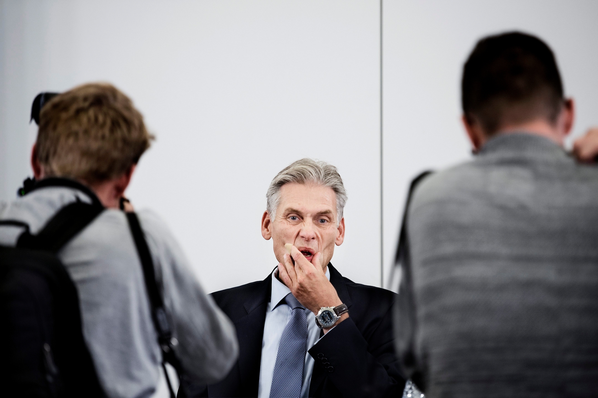 epa07031671 Thomas F. Borgen, who resigned on the day as CEO of Danske Bank, moments before a press conference about the money laundering scandal in the bank, at the Tivoli Congress Center in Copenhagen, Denmark, 19 September 2018. Borgen has resigned on the day as a result of an alleged money laundering via the bank's branch in Estonia, media reported.  EPA/LISELOTTE SABROE  DENMARK OUT DENMARK DANSKE BANK