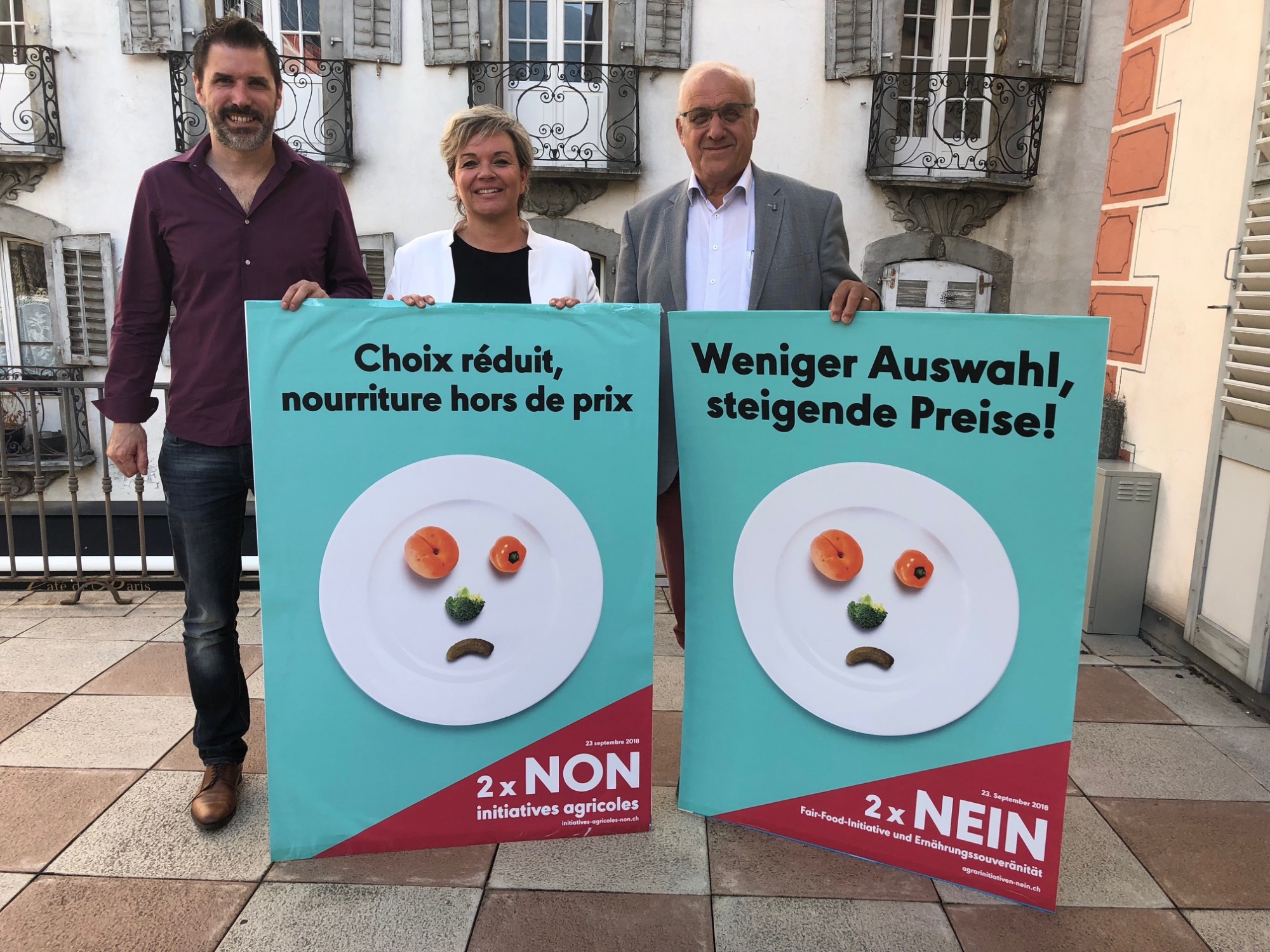 David Crettenand (PLR), Géraldine Marchand-Balet (PDC) et Alex Schwestermann (CSPO) disent leurs craintes face aux deux initiatives agricoles.