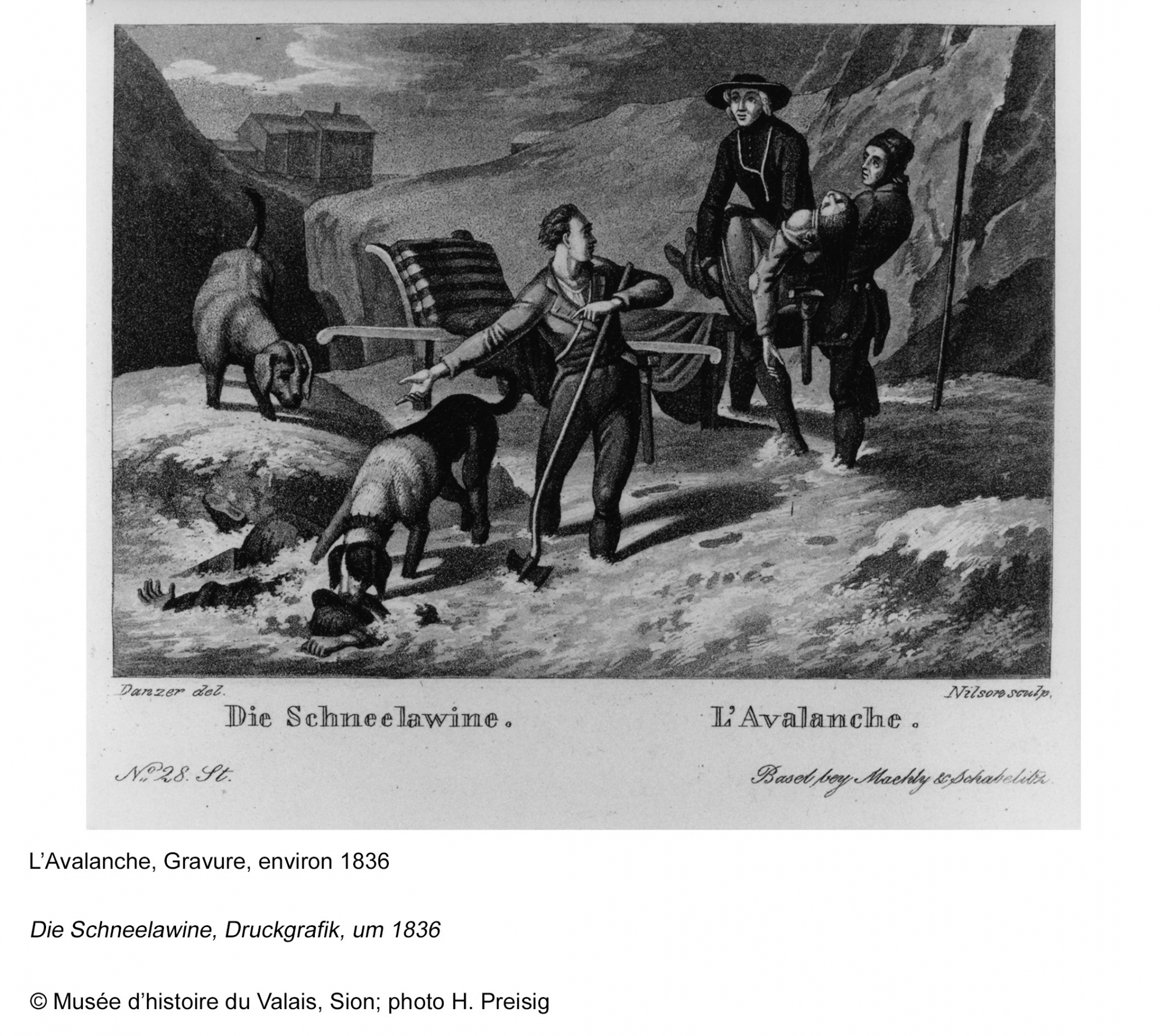 «L'avalanche», gravure, vers 1836.
