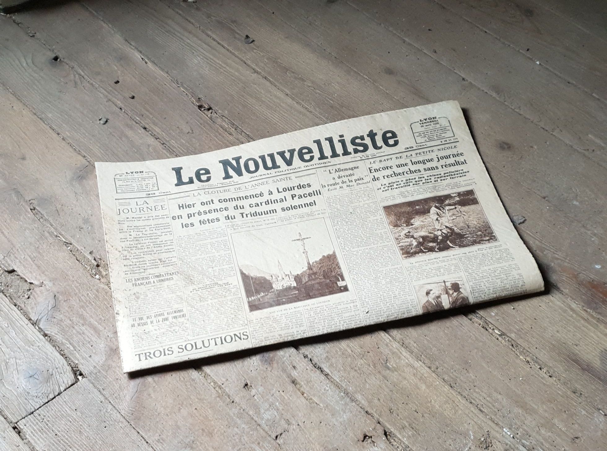 Un jeune Français a découvert sous son plancher un «Nouvelliste» de 1935.