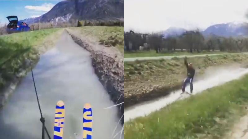 A 50 km/h sur des skis sur le canal de Bramois: la vidéo publiée par Yohann Obrist sur Instagram fait le buzz.