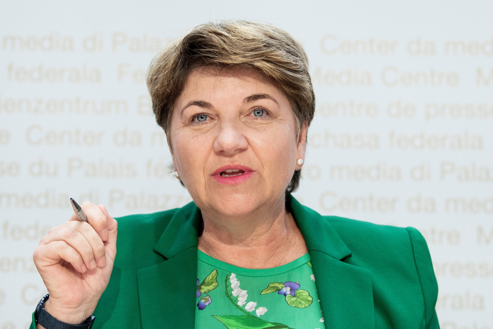 Bundesraetin Viola Amherd spricht an einer Medienkonferenz, am Montag, 17. Juni 2019, in Bern. (KEYSTONE/Peter Schneider) SCHWEIZ MK BUNDESRAT