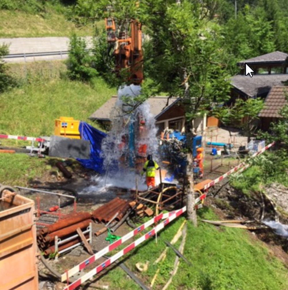 Le chantier du forage pour les Bains de Val d'Illiez.