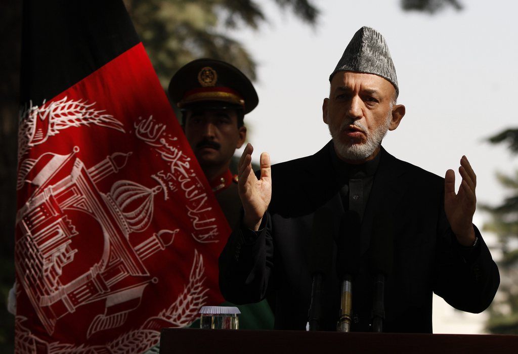 Afghan President Hamid  Karzai speaks during a press conference in Kabul, Afghanistan, Thursday, Oct. 4, 2012. (AP Photo/Ahmad Jamshid)