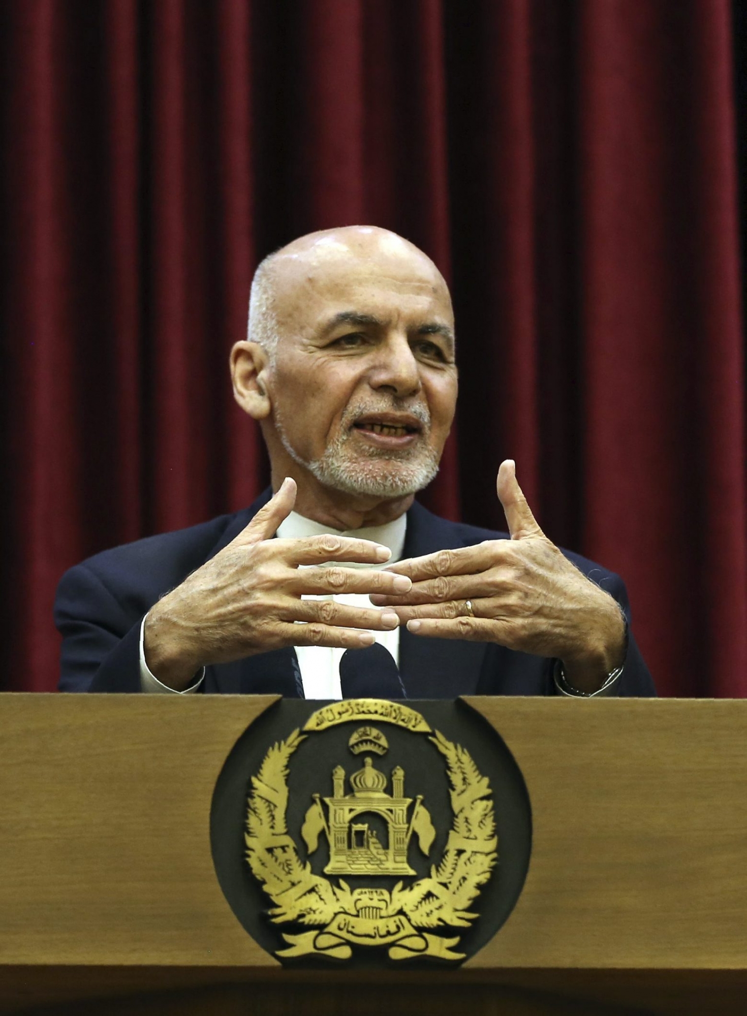 Afghan President Ashraf Ghani speaks during a news conference in presidential palace in Kabul, Afghanistan, Sunday, March, 1, 2020. Ghani said Sunday he won't be releasing the 5,000 prisoners the Taliban say must be freed before intra-Afghan negotiations can begin. (AP Photo/Rahmat Gul)
Ashraf Ghani Afghanistan Peace Deal