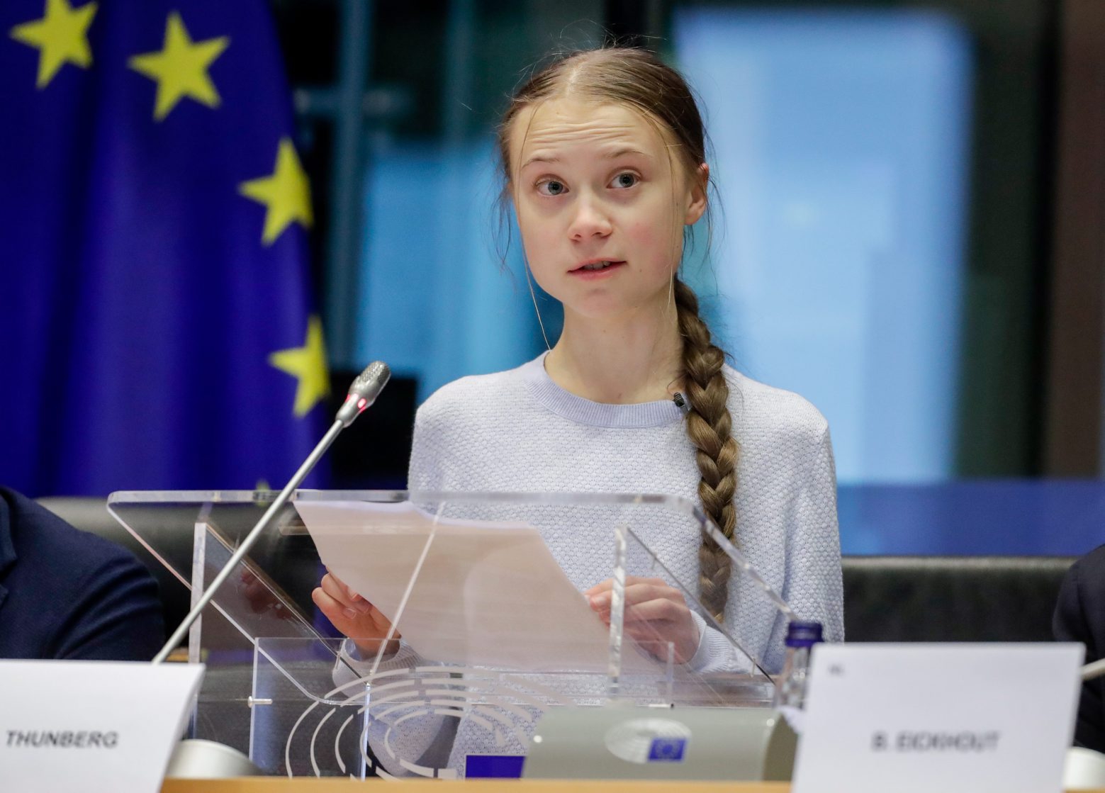 epa08268981 Swedish climate activist Greta Thunberg attends a Committee on the Environment, Public Health and Food Safety at the  European Parliament in Brussels, Belgium, 04 March 2020.  EPA/STEPHANIE LECOCQ BELGIUM EU GRETA THUNBERG